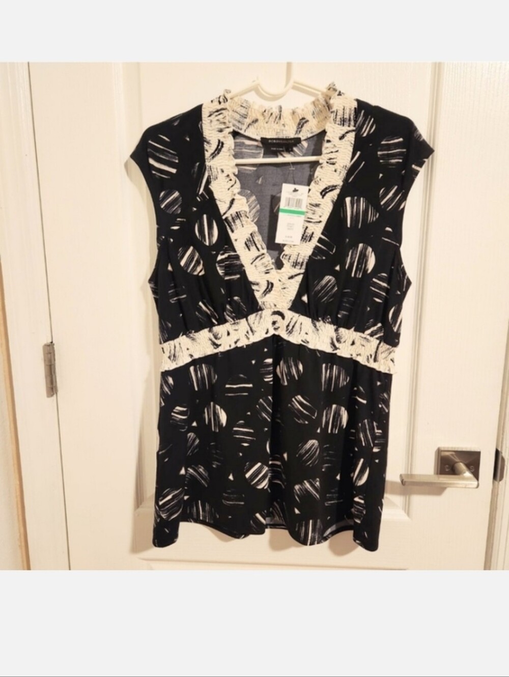 New! BCBG Black and White Lace-Trim V-Neck Camisole